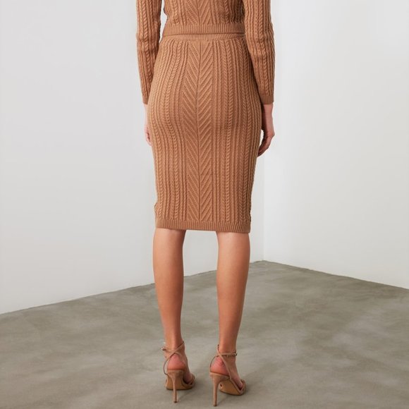 2 Piece Tan Knitwear Crew Neck Sweater Skirt Set - Picture 8 of 11